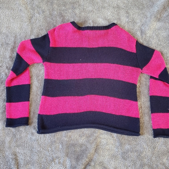 Lauren Ralph Lauren Vibrant Pink and Black Striped Knitted Sweater Size M - Picture 2 of 4